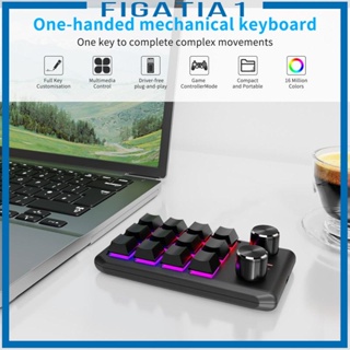 [figatia1] คีย์บอร์ดบลูทูธ 12 คีย์ RGB LED กันลื่น พร้อมลูกบิด สําหรับเล่นเกม Rhino Cdr