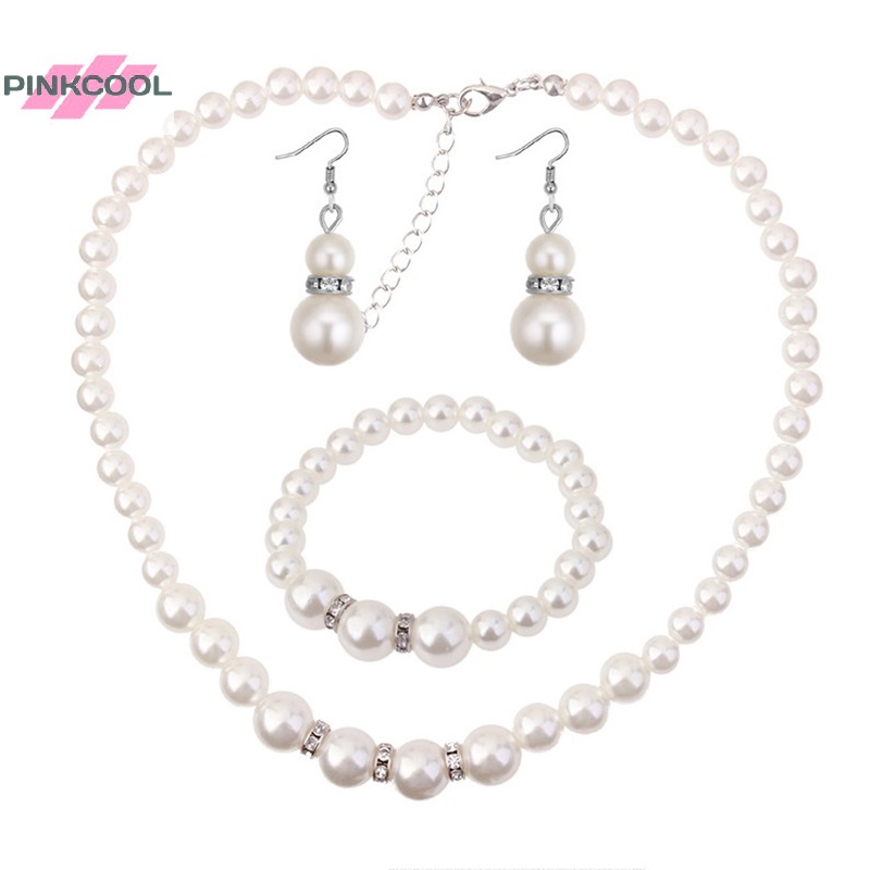 Pinkcool ผู้หญิง คริสตัล มุก สร้อยคอ กําไล ต่างหู รูปที่ 2