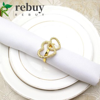 Rebuy แหวนรัดผ้าเช็ดปาก รูปหัวใจคู่ สีทอง สําหรับงานแต่งงาน ห้องครัว วันวาเลนไทน์