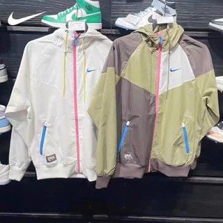 Nike เสื้อแจ็กเก็ต มีฮู้ด ปักลายโลโก้ตัวอักษร กันลม ของแท้ 100% สไตล์คลาสสิก สําหรับผู้หญิง