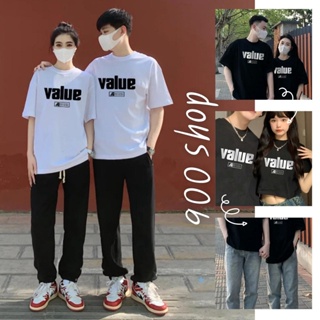 900Shop📌เสื้อยืดคอกลมแขนสั้น แบบตัวสั้นและยาว อกสกรีนลาย Value 2 สี