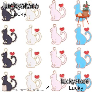 Lucky จี้รูปแมวน้อย ทองเหลือง สีชมพู สีดํา สําหรับทําเครื่องประดับ แฮนด์เมด DIY