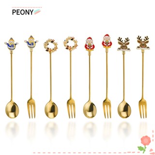 Peonypavilion ชุดส้อมจิ้มผลไม้ ลายการ์ตูนคริสต์มาส ของขวัญ 4 ชิ้น