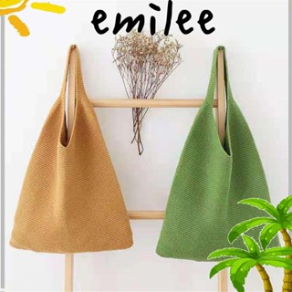 EMILEE กระเป๋าสะพายไหล่ กระเป๋าถือ ผ้าถัก ฉลุลาย สีพื้น สําหรับผู้หญิง