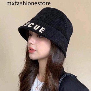 Mxfashione หมวกบักเก็ต ผ้าลูกฟูก พิมพ์ลายตัวอักษร แฟชั่นฤดูหนาว สไตล์เกาหลี สําหรับผู้หญิง