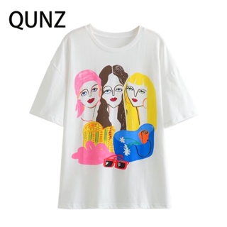 Qunz เสื้อยืด คอกลม แขนสั้น พิมพ์ลายตัวอักษร แฟชั่น 137