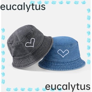 Eucalytus1 หมวกบักเก็ต ปักลายหัวใจ สไตล์เรโทร ให้ความอบอุ่น แฟชั่นชาวประมง