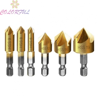 【COLORFUL】Drill Bit 3pcs 5 Flute 90 Degree Chamfering Tool Gold High Carbon Steel
