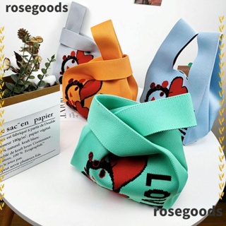 Rosegoods1 กระเป๋าถือ กระเป๋าช้อปปิ้ง ผ้าถัก ความจุสูง ลายการ์ตูนกระต่าย แฟชั่น สําหรับนักเรียน