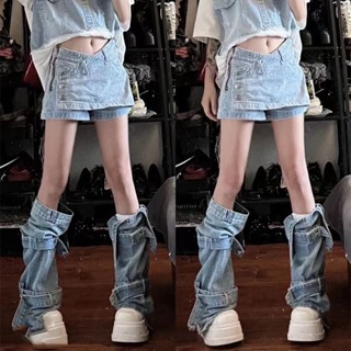 [Denim Miniskirt] ปลอกสวมหุ้มขากางเกงยีน ลายลูกไม้ แฟชั่นฤดูร้อน สําหรับผู้หญิง y2k