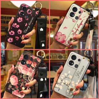 Durable Fashion Design Phone Case For Itel A04/A632w Kickstand Anti-knock Lanyard Shockproof Flower Back Cover Soft case