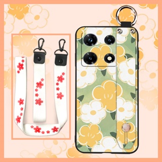 flower Wrist Strap Phone Case For infinix Note30 Pro/X678B Durable Shockproof Anti-dust Oil Painting Silicone Phone Holder