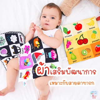 ผ้ากรอบแกรบ กระตุ้นสายตาทารก ซักได้ เสริมพัฒนาการทารก  ผ้าคำศัพท์  LakaRose หนังสือผ้า Early Education