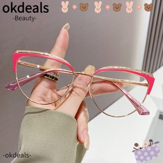 Okdeals แว่นตา ป้องกันแสงสีฟ้า ป้องกันดวงตา สีฟ้า แว่นตาทรงกลม สไตล์วินเทจ โลหะ เบาพิเศษ แว่นตาคอมพิวเตอร์ ผู้ชาย ผู้หญิง