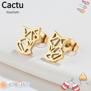 Cactu ต่างหูสตั๊ด สเตนเลส ลายการ์ตูนสัตว์ สุนัขน่ารัก ขนาดเล็ก แบบพกพา เครื่องประดับ สําหรับผู้หญิง 4 คู่