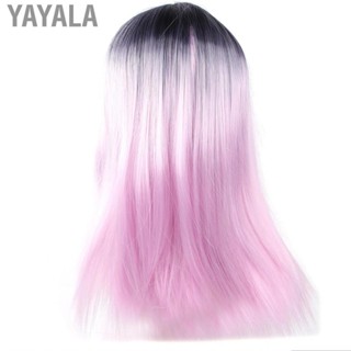 Yayala Long Hair Wigs  Lightweight Fashionable Natural Looking Straight Black Pink Gradient Color Heat Resistant for Halloween Role Play Daily Party