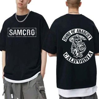 การออกแบบเดิมSons Of Anarchy SAMCRO พิมพ์สองด้าน Tshirt Men Womnen แฟชั่น Hip Hop Rock Tees แขนสั้นฤดูร้อนเสื้อ TopsS-5X