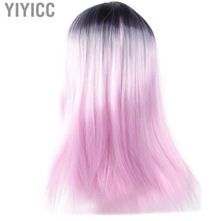 Yiyicc Long Straight Wig  Black Pink Gradient Color Wigs Natural Looking Heat Resistant for Halloween Role Play Women Daily Party