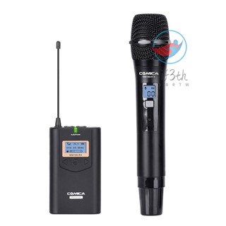 Mif)comica CVM-WM100H ระบบไมโครโฟนไร้สาย 48 ช่อง UHF ระยะ 328 ฟุต ระดับเสียง 16 ระดับ หน้าจอเรียลไทม์ พร้อมตัวรับส่งสัญญาณ กระเป๋าพกพา XLR และเอาท์พุต 3.5 มม.