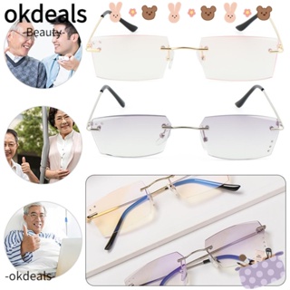 Okdeals แว่นตาอ่านหนังสือ กรอบโลหะ ป้องกันรังสียูวี ป้องกันแสงสีฟ้า