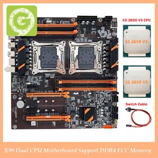 X99 เมนบอร์ด CPU คู่ LGA2011 รองรับหน่วยความจํา DDR4 ECC เมนบอร์ดคอมพิวเตอร์ + 2XE5 2650 V3 CPU + สายเคเบิลสวิตช์