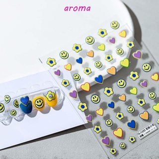 Aroma สติกเกอร์ ลายการ์ตูนดวงจันทร์ยิ้ม มีกาวในตัว สําหรับตกแต่งเล็บผู้หญิง