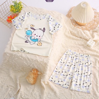 SANRIO ชุดนอนแขนสั้น พิมพ์ลายการ์ตูนหมี Cinnamoroll น่ารัก สองชิ้น สําหรับเด็ก [BL]