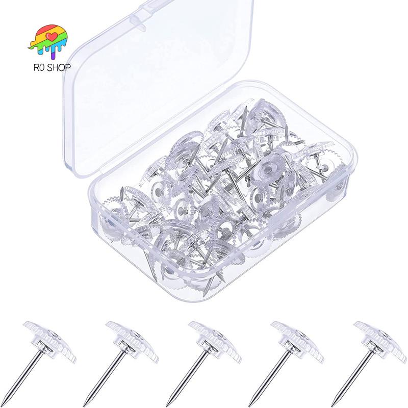 50 ชิ้น Clear Push Pins พลาสติกขนาดเล็ก Thumb Tacks จุดเหล็กและหัวพลาสติกใส Pushpins สําหรับ Cork Board