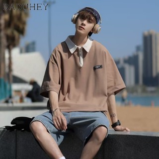 DaDuHey🔥 Mens 2023 New Korean-Style Fashion Loose Polo Shirt Summer Lapel Fashion Brand Short Sleeve T-shirt