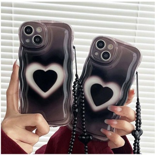 Love Casing For iPhone 15 14 13 12 11 Pro Xs max Mini 7 8 6 6S Plus X XR 14ProMax 13promax 12promax 11promax 6+6S+ 7+ 8+ Cute Waves Edge Airbag Fine Hole Round Lens Protect Shockproof Clear Soft Phone Case BW 48