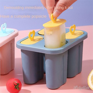 ღ 4-Cell Ice Cream Mold Reusable Ice Cube Maker With Handle Home Making Popsicles Ice Cream Frozen Homemade Ice Box Kitchen Tool Accessories ซื้อทันทีเพิ่มลงในรถเข็น