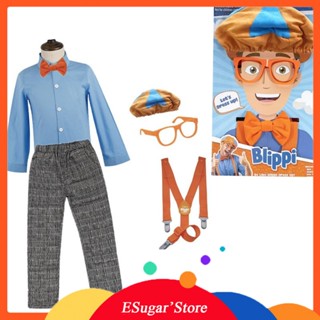 Blippi แว่นตา หมวก เครื่องแต่งกาย ชุดแต่งตัว โบ เอี๊ยม เอี๊ยม เด็กผู้ชาย วันเกิด เสื้อผ้า คอสเพลย์ เด็ก แขนสั้น ชุดสูท