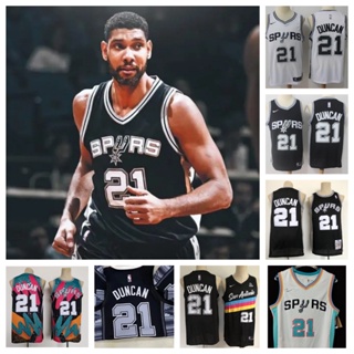 San Antonio Spurs #21 Tim Duncan เสื้อบาสเก็ตบอลสีดำของผู้ชายสั้น -เสื้อยืดกีฬา