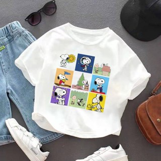 เสื้อยืดลําลอง พิมพ์ลายการ์ตูน Snoopy Kawaii สําหรับเด็กผู้ชาย ผู้หญิง