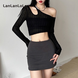 Lanlanlolo เสื้อยืดลําลอง แขนยาว คอปก ทรงสลิมฟิต สีพื้น แฟชั่นฤดูร้อน สําหรับสตรี 2023