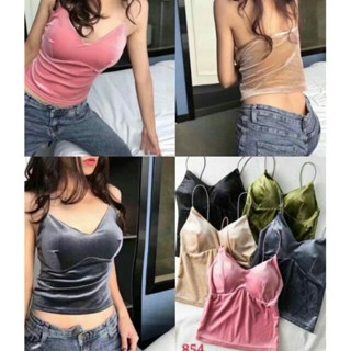 HotBra เสื้อครอป  เสื้อสายเดี่ยว ผ้ากำมะหยี่  CC 854