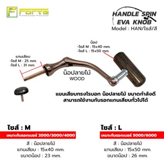 [Forte] แขนหมุนรอกตกปลา HAN น็อปลายไม้ ทรงโรบอท ใช้กับรอกแกนเสียบทั่วไปได้