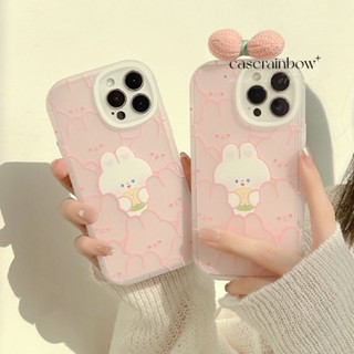 เคสโทรศัพท์มือถือ Tpu แบบนิ่ม ลายการ์ตูนกระต่าย ดอกทิวลิป 3D สีชมพู สําหรับ IPhone 11 14 13 12 Pro Max 7Plus 8Plus 7 8 6 6s Plus XR X XS Max SE 2020