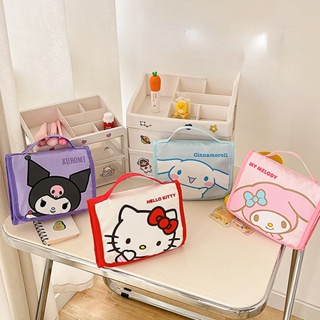 SANRIO กระเป๋าเครื่องสําอาง ขนาดใหญ่ จุของได้เยอะ แบบพกพา สามารถพับได้ มีหลายชั้น