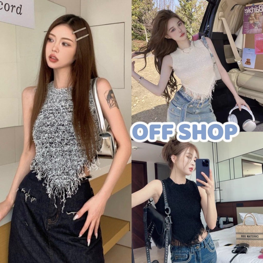 OFF SHOP พร้อมส่ง (OFF-M1123) เสื้อกล้ามไหมพรม ดีเทลลปายลุ่ยๆใส่สบายน่ารักมาก  -C