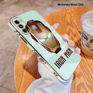 สําหรับ Motorola Moto G10 G22 G30 G50 5G G52 G60 G40 เคสโทรศัพท์มือถือ แบบนิ่ม ลายการ์ตูนซุปเปอร์ฮีโร่ Iron Man ขอบสี่เหลี่ยม หรูหรา