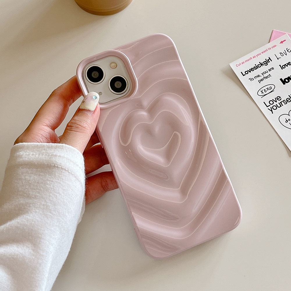 เคสโทรศัพท์มือถือ TPU นิ่ม ปิดด้านหลัง ลายหัวใจ 3D สร้างสรรค์ สไตล์เกาหลี สําหรับ iPhone 12 13 14 15 Pro Max 11 Coque