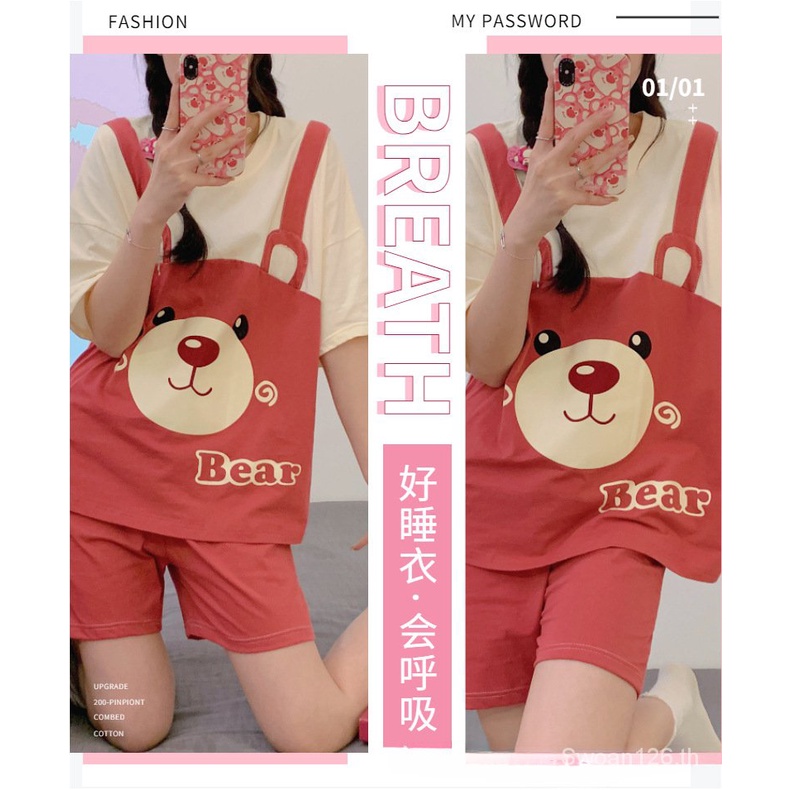 126-ชุดนอนการ์ตูน ชุดนอนผู้หญิงขาสั้น ผ้านุ่ม การ์ตูนเสื้อผ้าที่บ้ เหมาะสำหรับฤดูร้อน 4R6Z