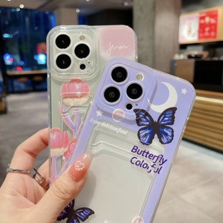 เคสโทรศัพท์มือถือ TPU แบบนิ่ม ลายดอกทิวลิป มีช่องใส่บัตร สําหรับ Vivo V27 V25 V23 V21 Pro V27E V25E V21E 4G 5G V23E V21S V20