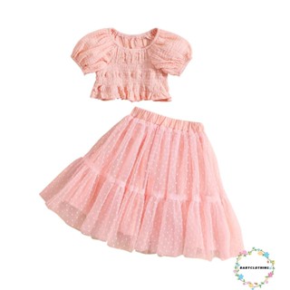 Babyclothes- ชุดเสื้อครอปแขนสั้น กระโปรงพลีท ลายจุด แฟชั่นฤดูร้อน สําหรับเด็กผู้หญิง