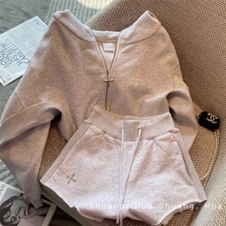 Hooded sweater suit womens summer 2023 new leisure sports fashion, foreign style, aging and advanced sense of two-piece set