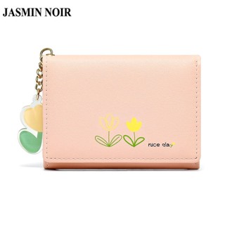 Jasmin NOIR กระเป๋าสตางค์ หนัง PU ใบสั้น ลายดอกทิวลิปน่ารัก สไตล์เกาหลี สําหรับผู้หญิง