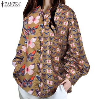 Zanzea เสื้อเชิ้ตแขนยาว ทรงหลวม พิมพ์ลาย สไตล์เกาหลี แฟชั่นสําหรับผู้หญิง