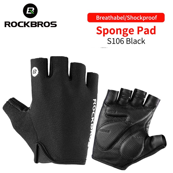 Rockbros ถุงมือครึ่งนิ้ว ระบายอากาศ กันกระแทก สําหรับขี่จักรยานเสือภูเขา กลางแจ้ง ผู้ชาย ผู้หญิง