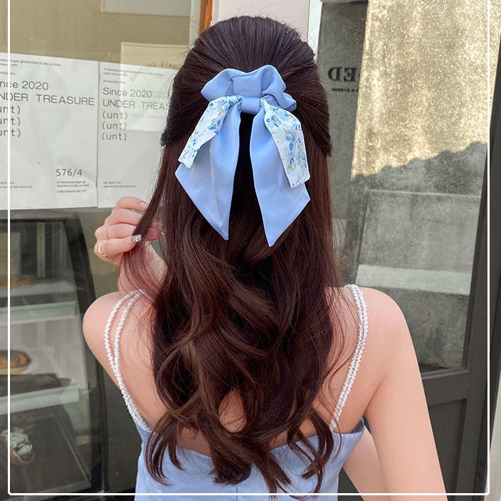 ยางรัดผม ริบบิ้นโบว์ ผูกผมหางม้า หัวบอล ขนาดเล็ก ลายดอกไม้ สไตล์ฝรั่งเศส